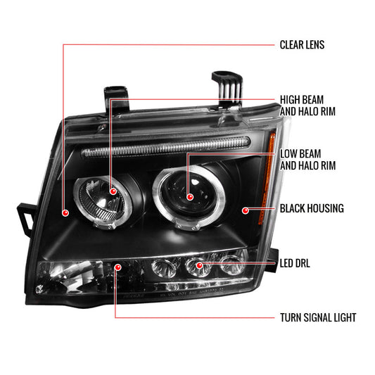 2005-2012 Nissan Xterra Halo Projector Spec-D Headlights Black