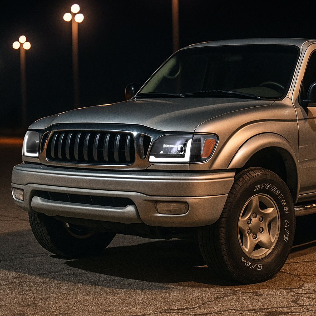 Spec-D 2001-2004 Toyota Tacoma LED Bar OE Style w/ Corner Lamps and Amber Reflector Black Headlights