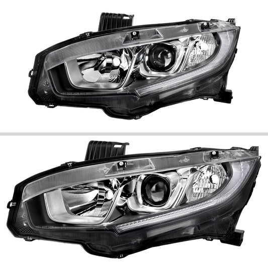 2017 Honda Civic LED Strip Spec-D chrome aftermarket headlights