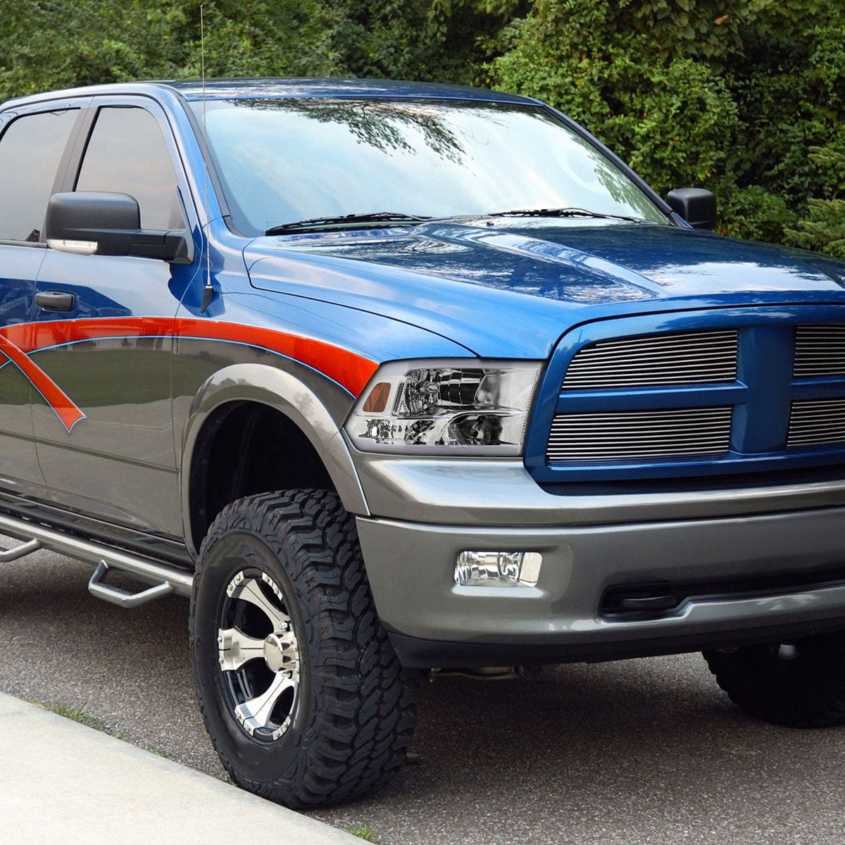 Spec-D 2009-2019 Dodge Ram 1500 2500 3500 Quad Style with LED Tube Chrome Headlights