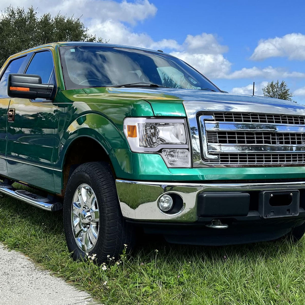 Spec-D 13 Ford F-150 OE chrome headlights