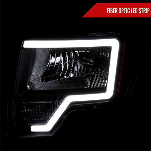 2010 Ford F-150 Factory Spec-D black aftermarket headlights with amber