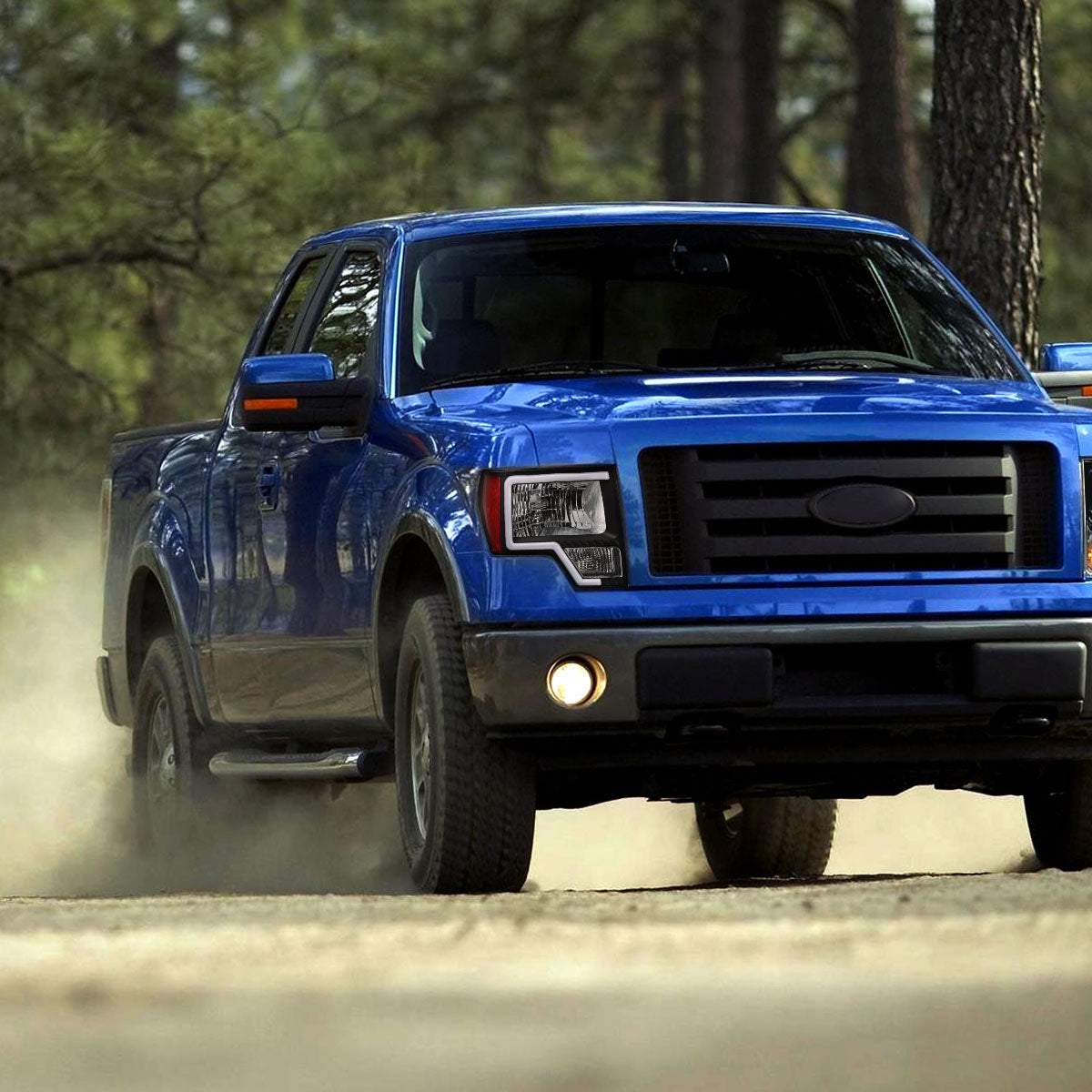 Spec-D 13 Ford F-150 Factory black headlights with amber