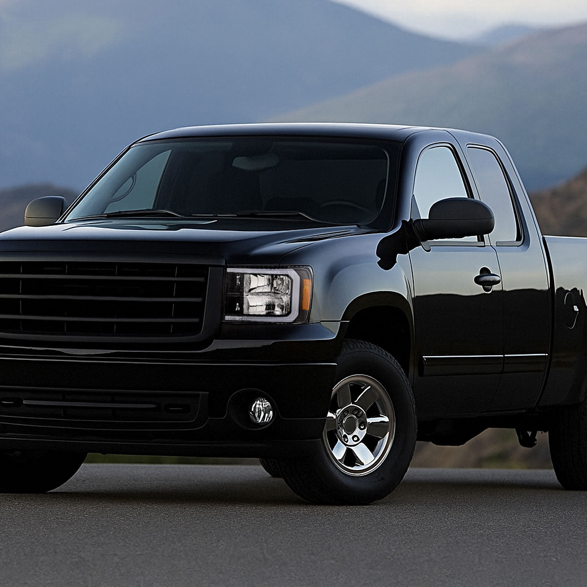 Spec-D 2007-2013 GMC Sierra 1500/2500/3500 LED Bar OE Style Black Headlights