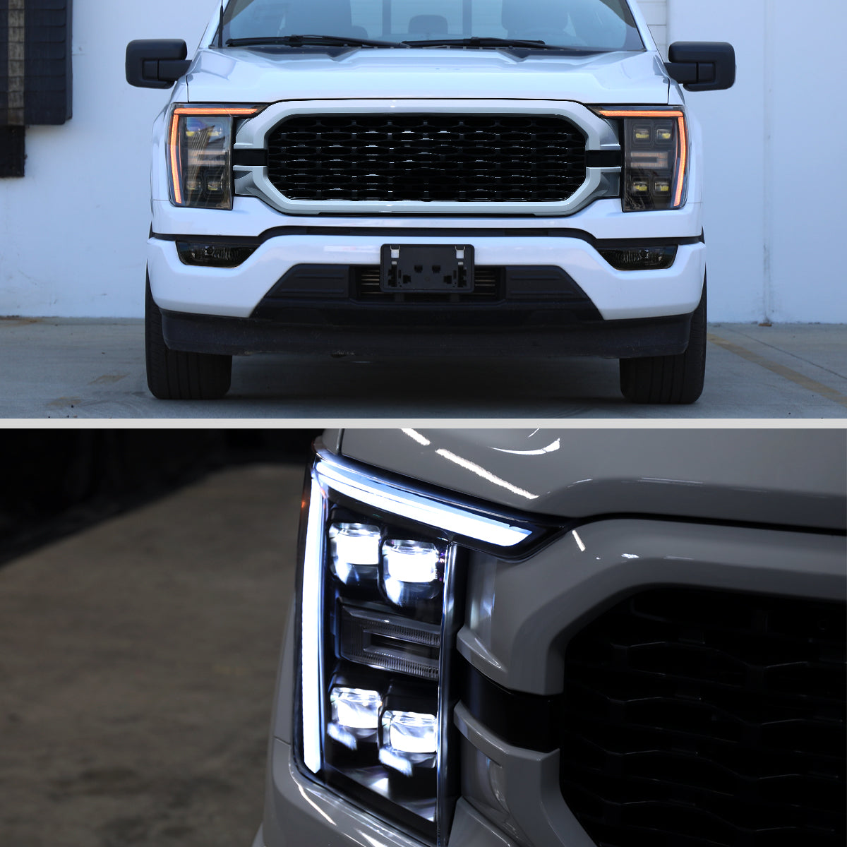 Spec-D 2021-2023 Ford F-150 Clear Lens LED Projector Headlights Matte Black Housing