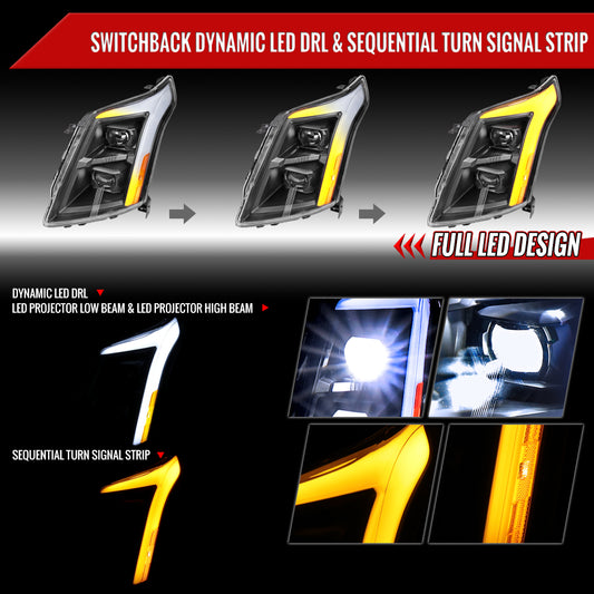 2011 Cadillac SRX Full Spec-D black aftermarket headlights