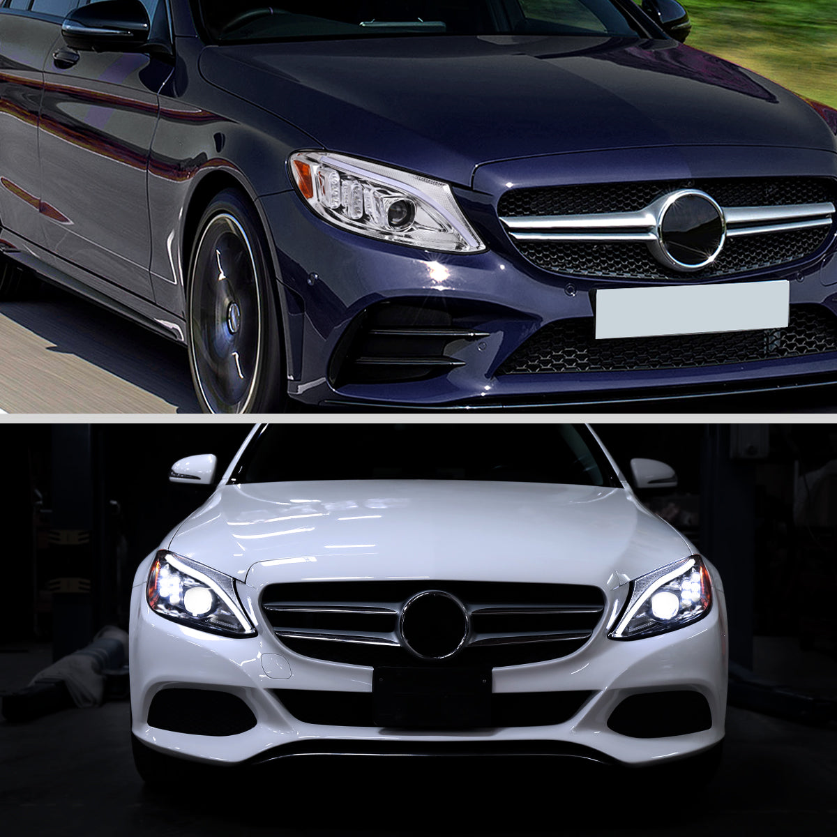 Spec-D 15 Mercedes C-Class W205 projector chrome headlights