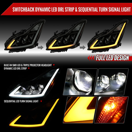 2009 G37 Q60 2DR Triple Spec-D black aftermarket headlights