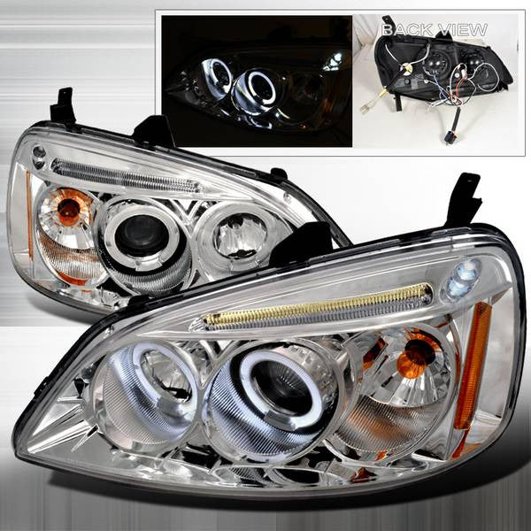 2001-2003 Honda Civic 2/4dr Halo Projector Spec-D Headlights Chrome