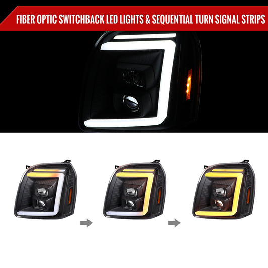 2008 GMC Yukon XL Spec-D black aftermarket SEQ LED headlights