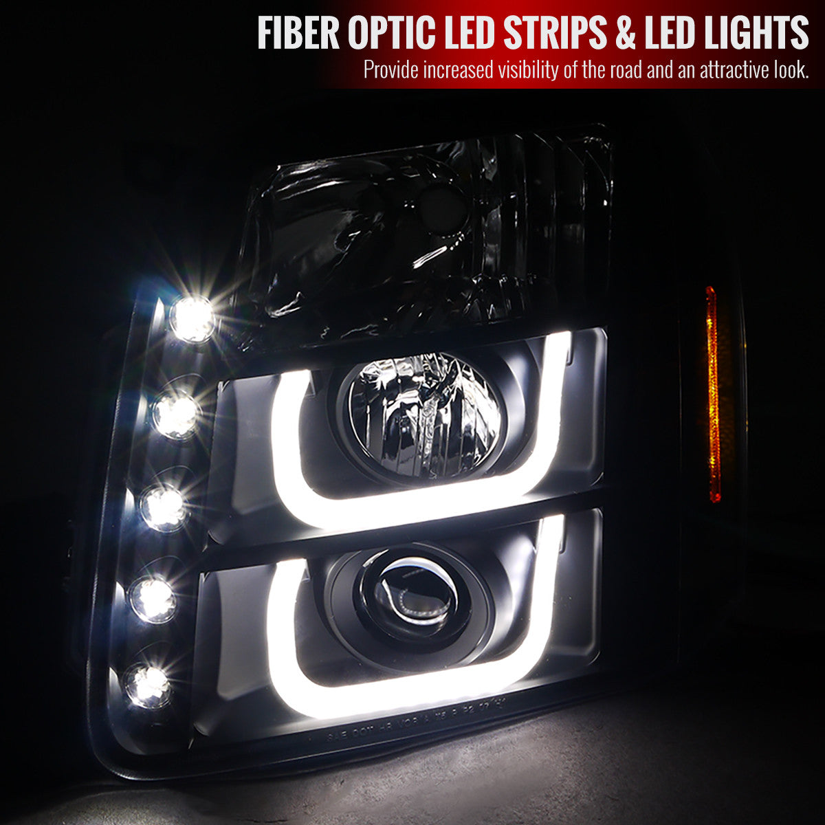 Spe-D 2007-2014 GMC Yukon Denali 1500 2500 U-Bar Projector Spec-D Headlights Black