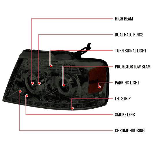 2006-2008 Lincoln Mark LED strip Spec-D Headlights Chrome