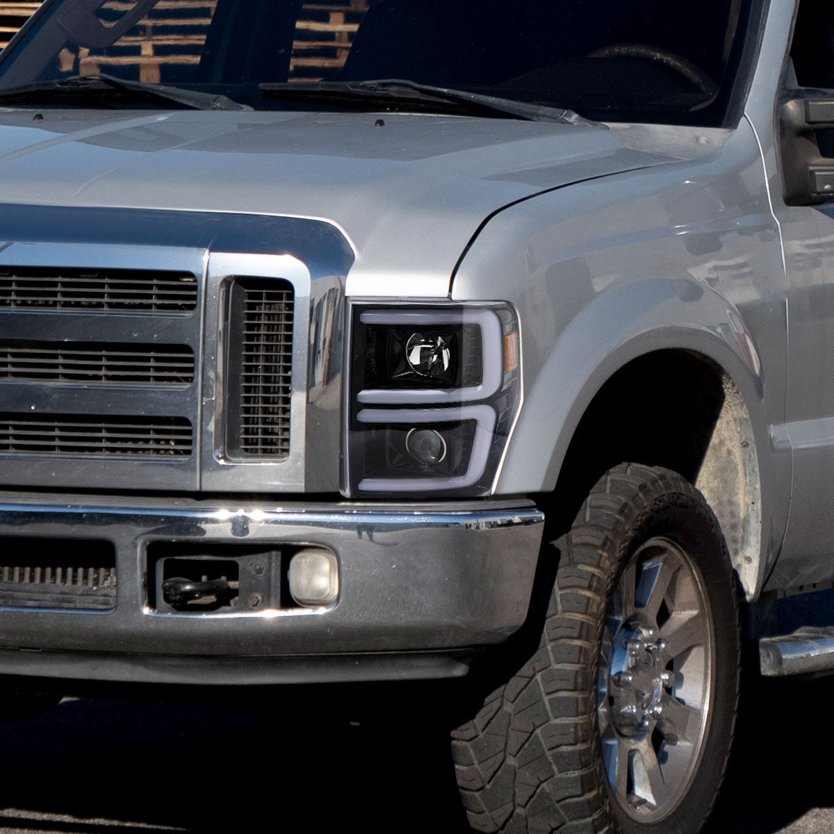 Spec-D 09 Ford F-250 F-350 F-450 black SEQ LED headlights