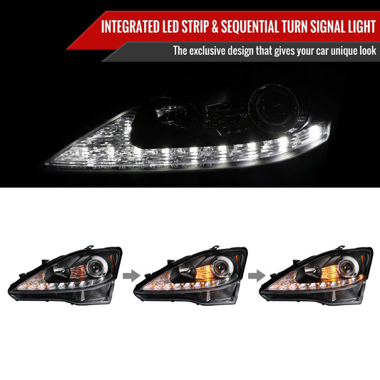 2007 Lexus IS250 IS350 Pro Spec-D black aftermarket headlights