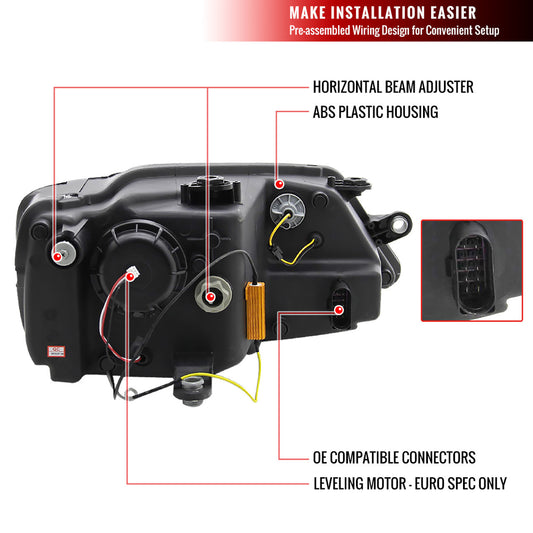 2011-2018 VW Jetta MK6 LED Bar Projector Spec-D Headlights Matte Black