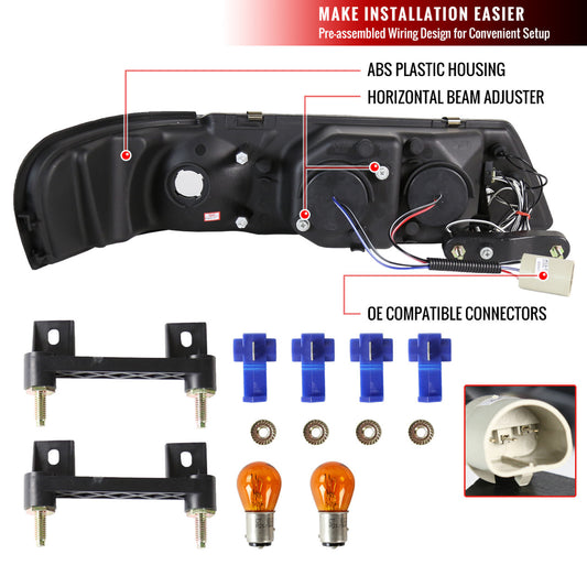 1995-1999 Nissan 200SX Halo Projector Spec-D Headlights Black