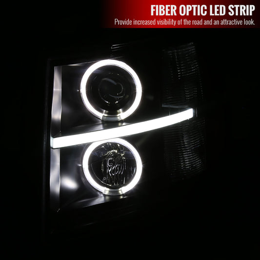 2007-2013 Chevy Silverado Projector Spec-D Headlights LED Bar Black