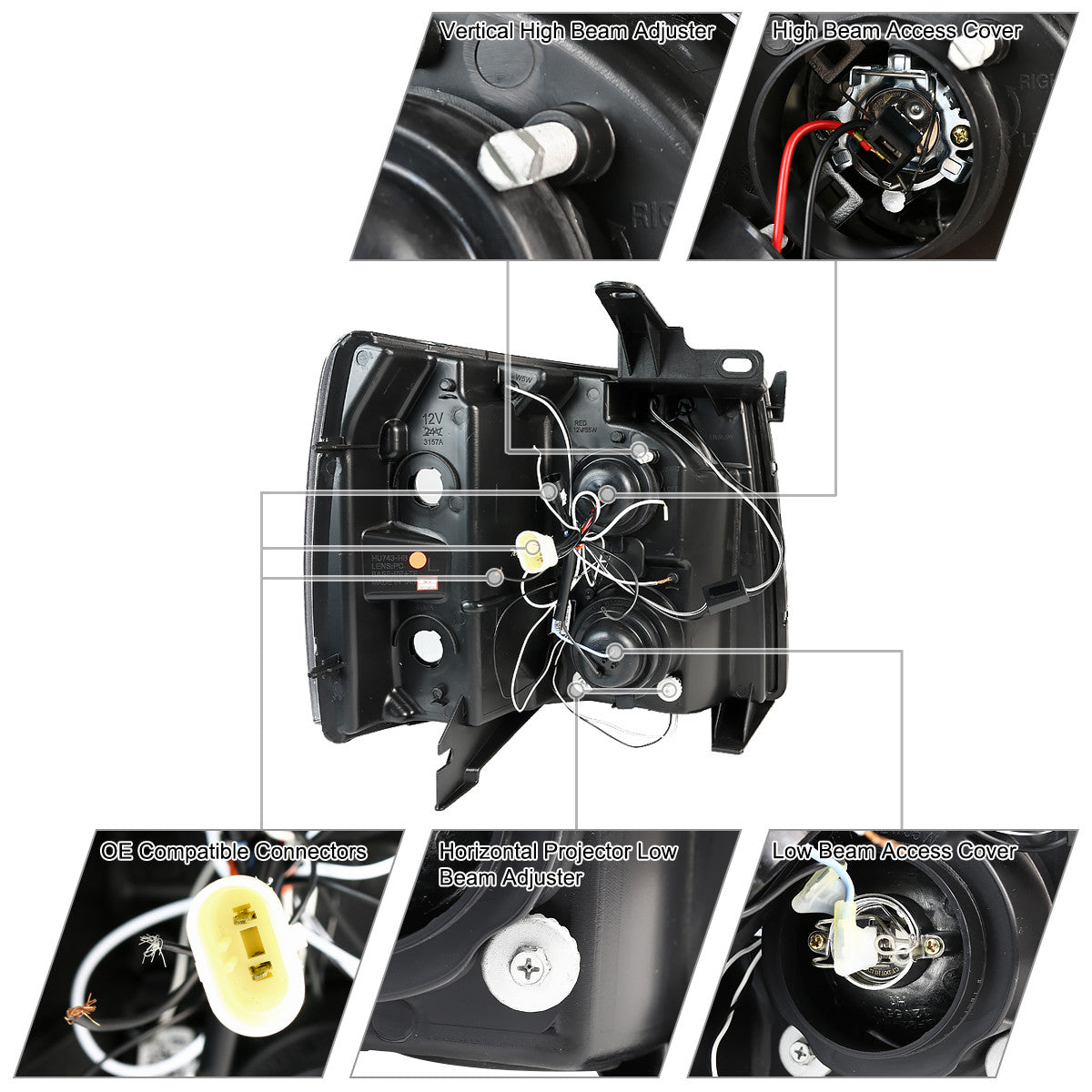 2LHP-SIV07JM-RS 2007-13 Chevy Silverado Projector Headlights Black