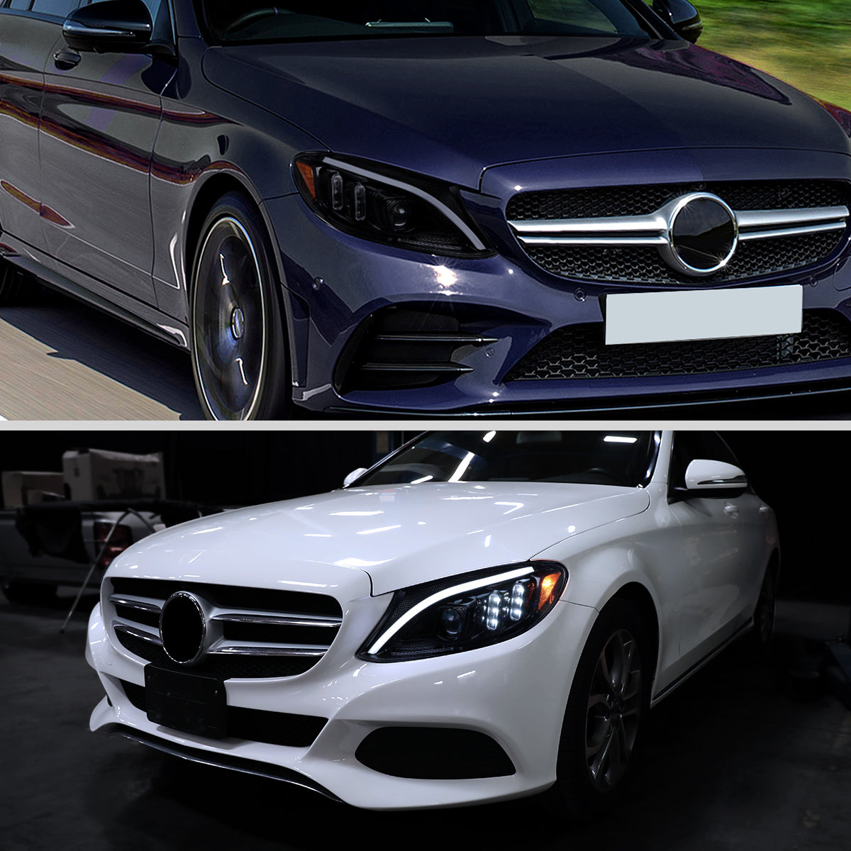 Spec-D 15 Mercedes C-Class W205 Blk smoked headlights