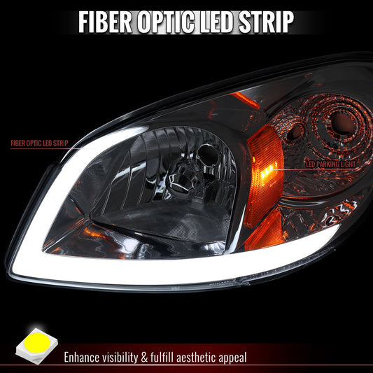 Spec-D 2006-2009 Chevy Cobalt Euro Headlights Chrome Housing Clear Lens LED Tube