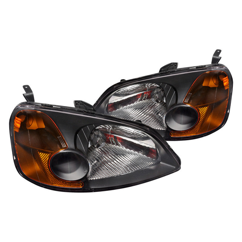 Spec-D 01-03 Honda Civic Black Headlights Amber Reflectors