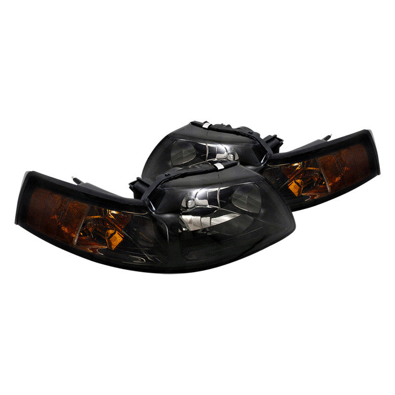 Spec-D 1999-04 Ford Mustang 1Pc Smoked Headlights Amber Reflectors