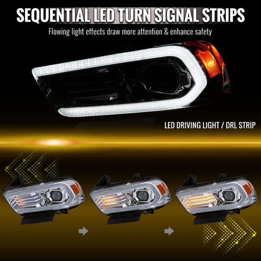 Spec-D 2011-2014 Dodge Charger Chrome Projector Headlights Sequential LED DRL