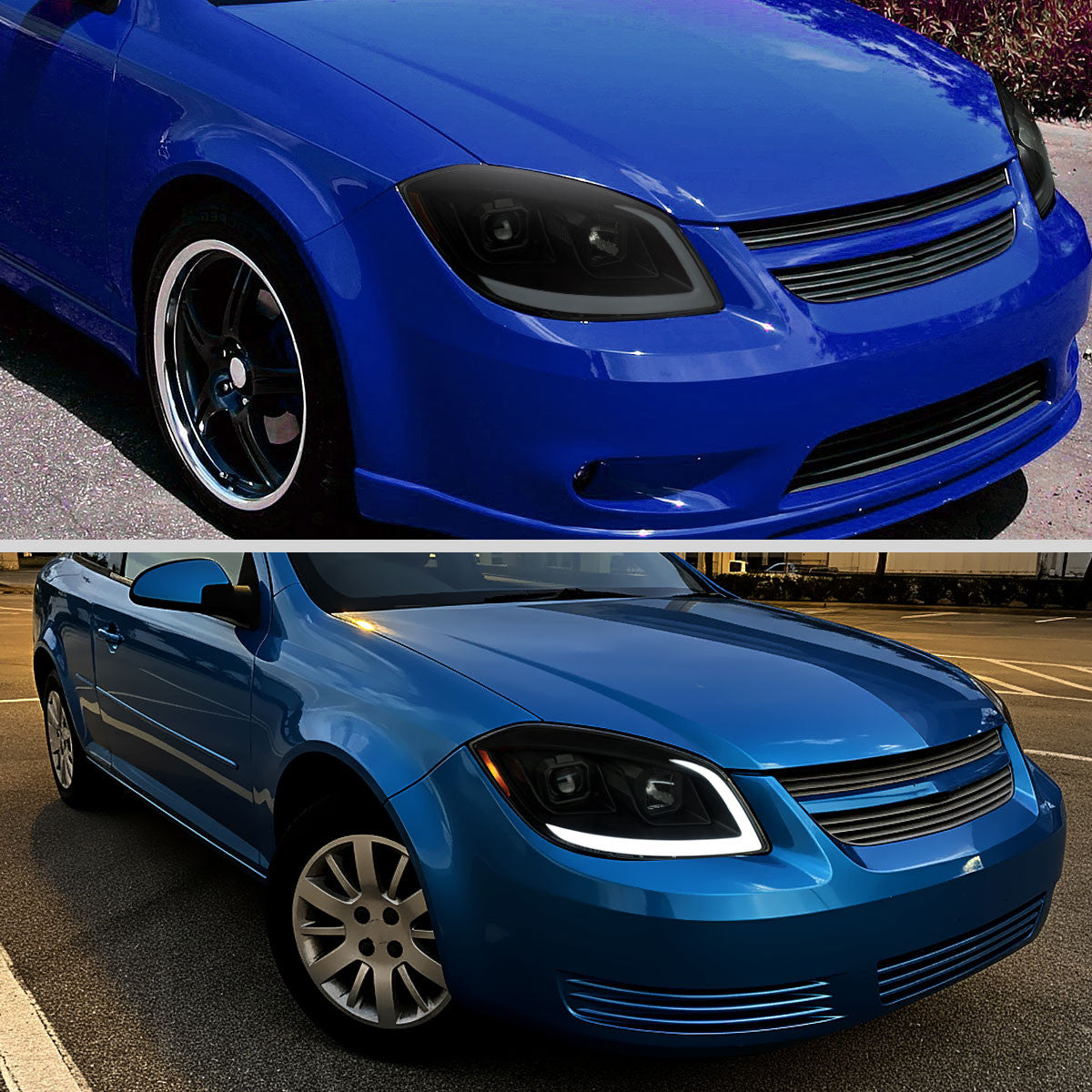 Black smoked projector headlights Spec-D for 2005-2010 Cobalt with LED DRL