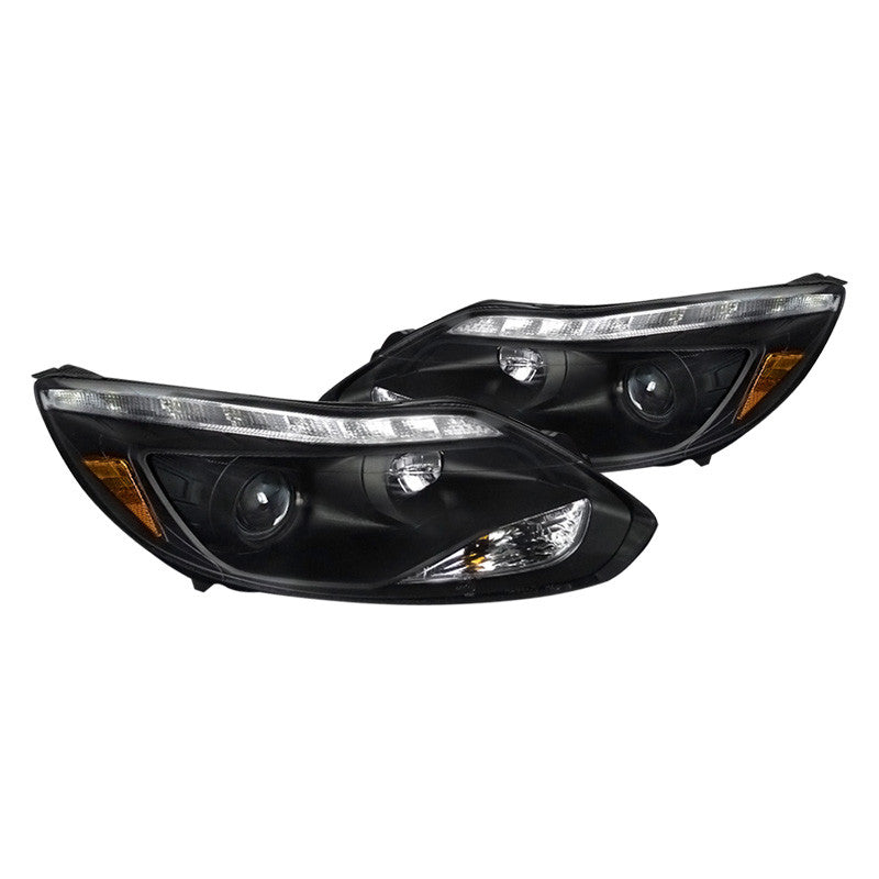 Spec-D 12-14 Ford Focus projector black w/LED DTRL headlights