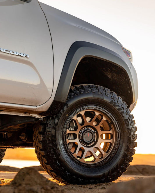 DX4 Flare 17x8.5 wheels 6x114.3 Frozen Bronze Blk Lip 4x4 rims