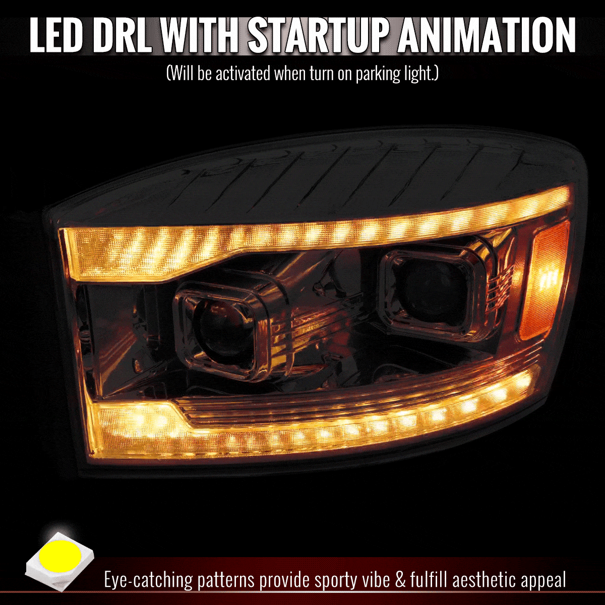 06-09 Ram Spec-D Sequential LED DRL Projector Headlights Pair