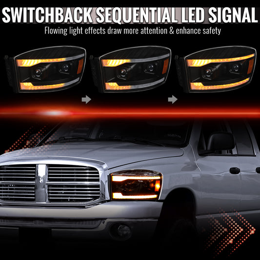 Spec-D 2006-2009 Ram Projector Headlights Sequential LED DRL Bar Pair