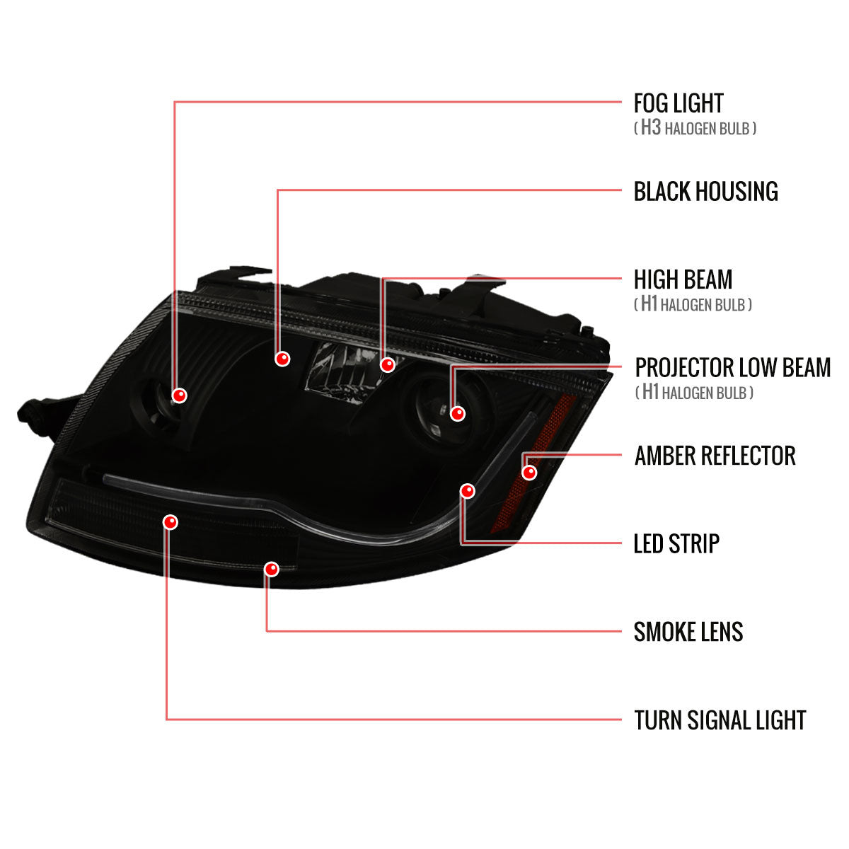 Spe-D 1999-2006 Audi TT Projector Spec-D Headlights LED Bar Smoked Black