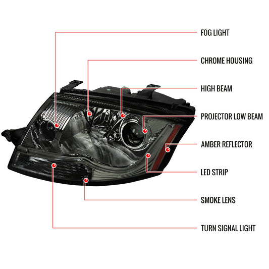 1999-2006 Audi TT LED Bar Projector Chrome Spec-D Headlights Smoked