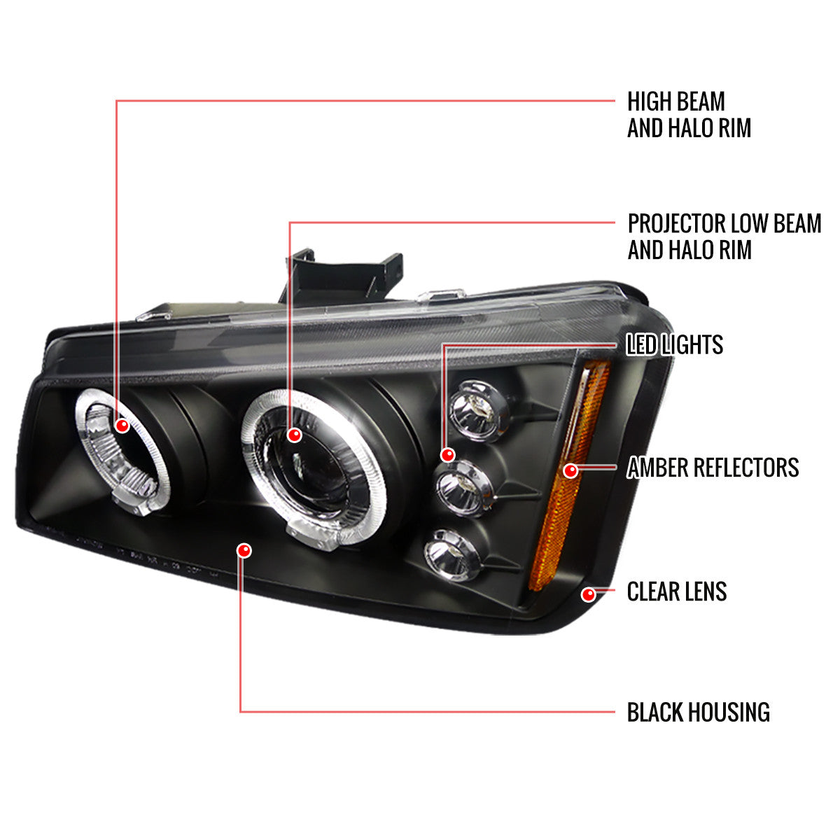 Spe-D 2003-2007 Chevy Silverado Avalanche Halo Projector Spec-D Headlights Black