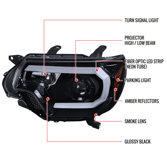 2012-2015 Tacoma Projector Spec-D Headlights LED Bar Black Smoked