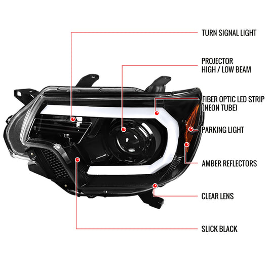 2012-2015 Tacoma Projector Spec-D Headlights LED Bar Black