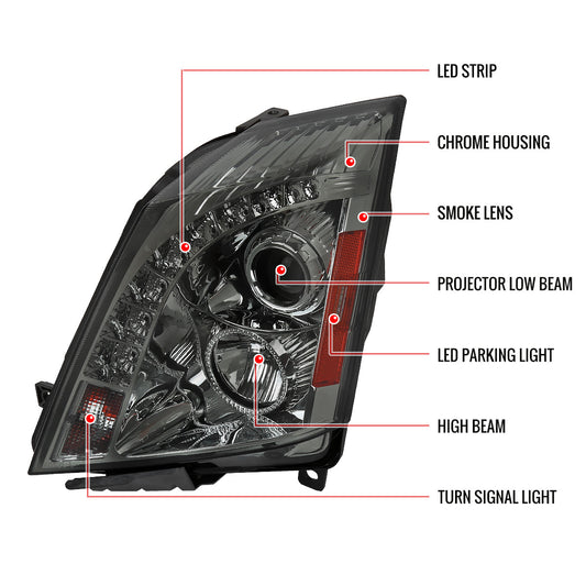 2008-2014 Cadillac CTS Projector Spec-D Headlights Chrome Smoked