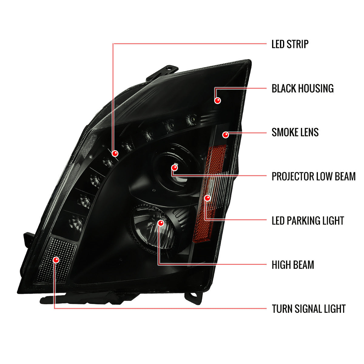2LHP-CRV07G-TM 2007-11 Honda CR-V LED Bar Projector Black Headlights Smokedd