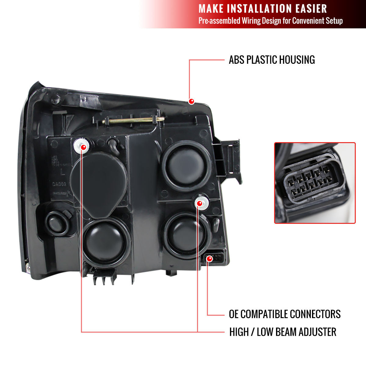 2LHP-ECAP05JM-RS 2005-07 Ford Escape Projector Headlights Black