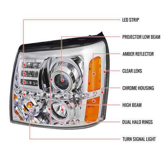 2002-2006 Cadillac Escalade Projector Spec-D Headlights Chrome