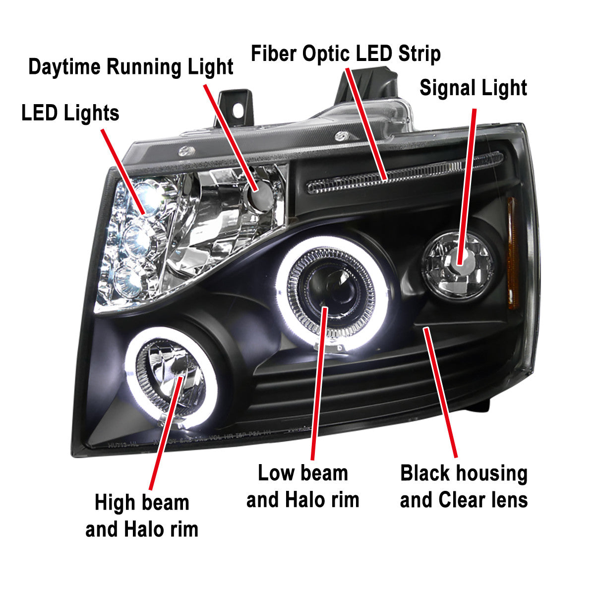 2LHP-AVA07-G2-TM 2007-13 Chevy Avalanche Tahoe Projector Headlights Chrome