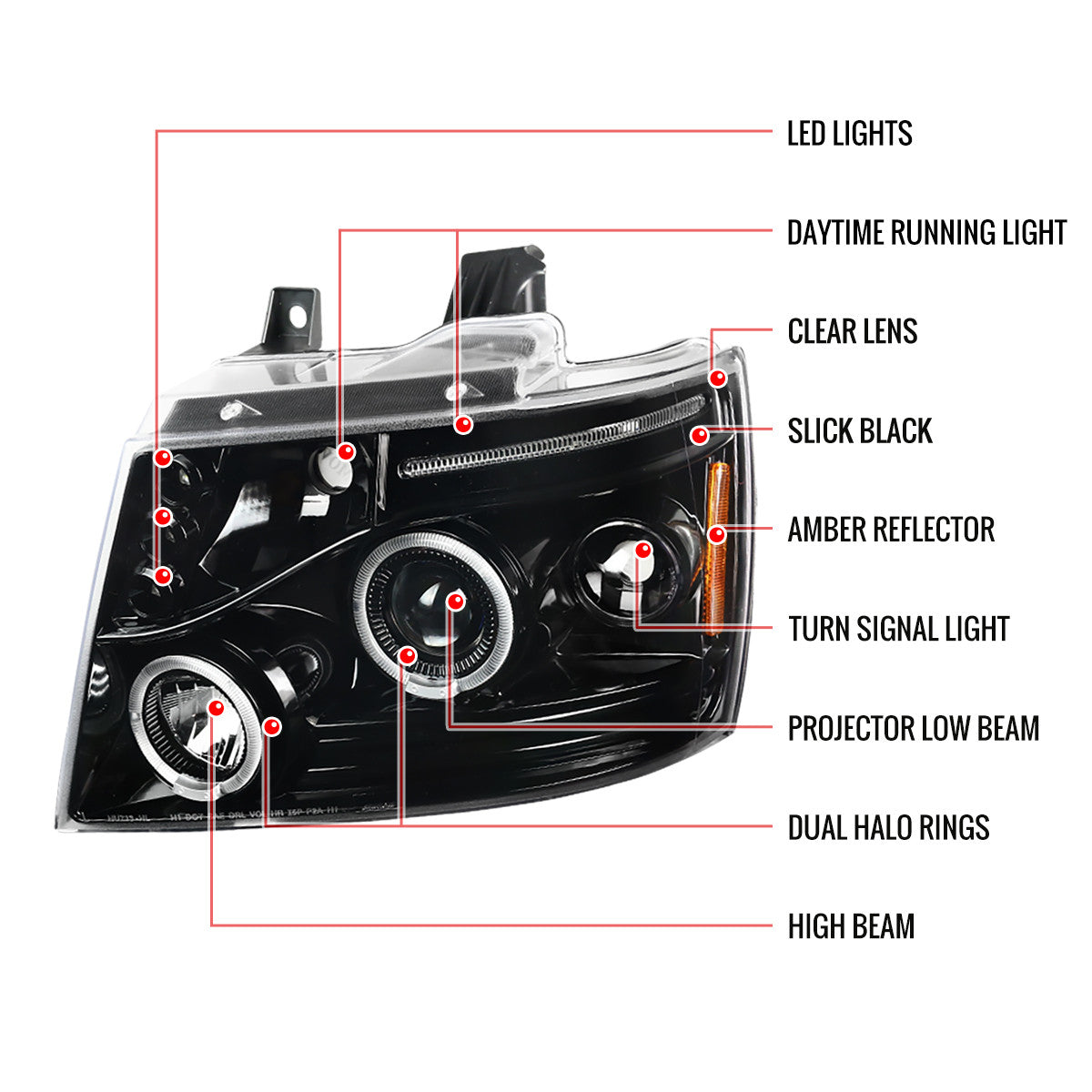 2LHP-ACD03JM-RS 2003-07 Honad Accord Retrofit Projector Headlights Black