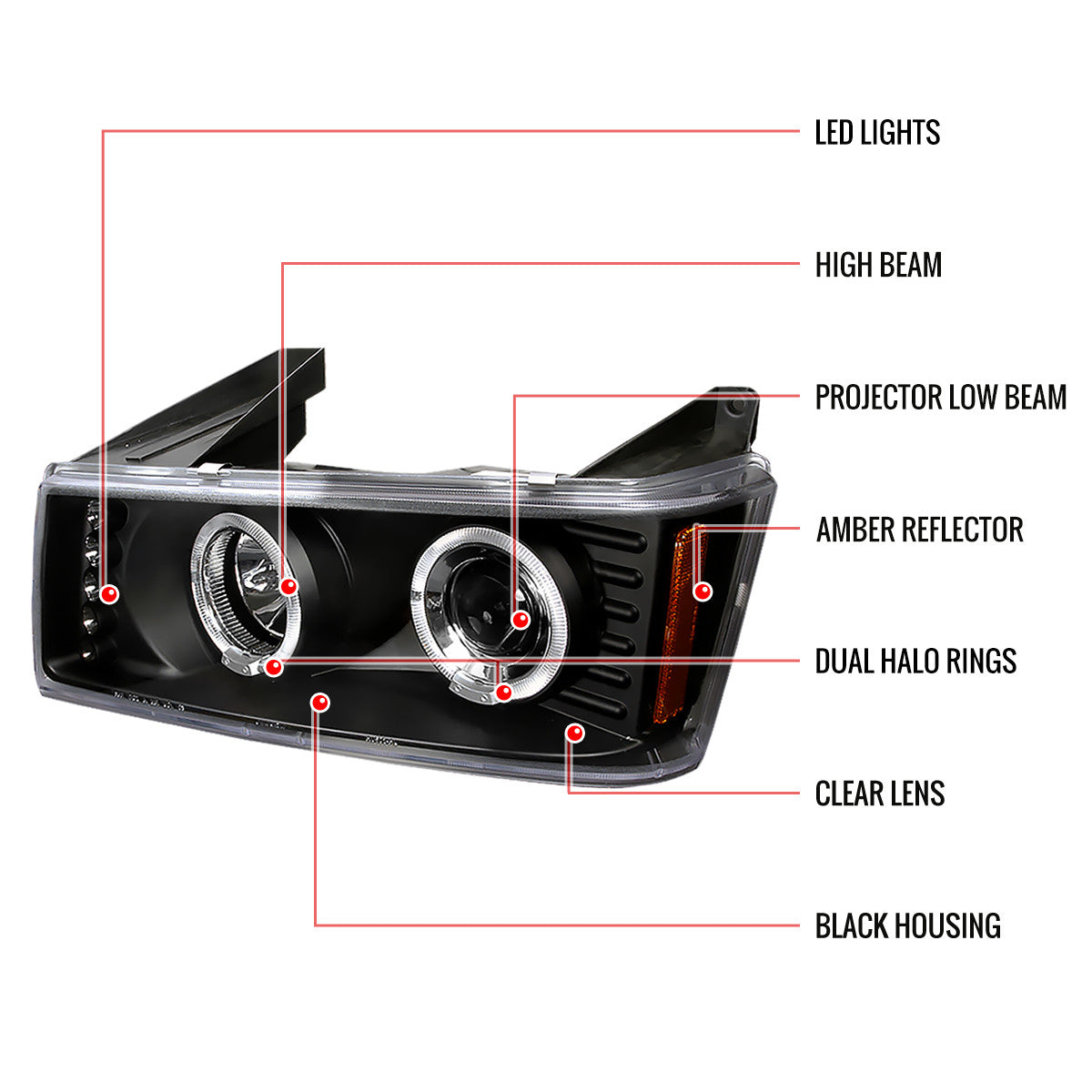2LHP-CHG11BK-TM 2011-14 Dodge Charger U-Shape Projector Headlights Black