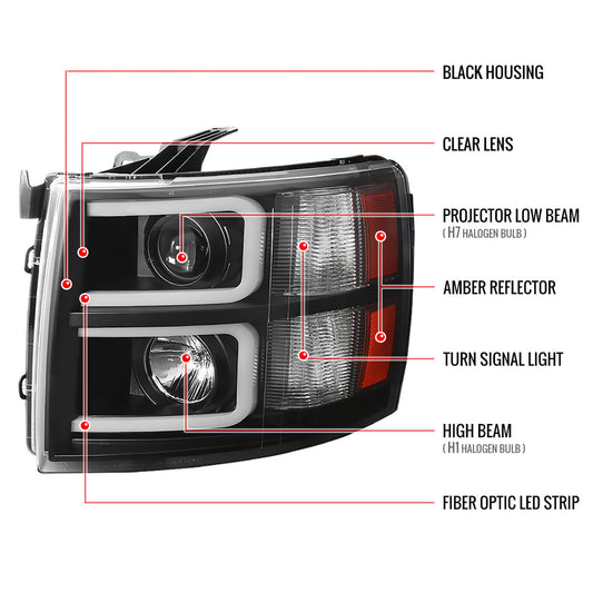 2007-2013 Chevy Silverado Projector Spec-D Headlights Black