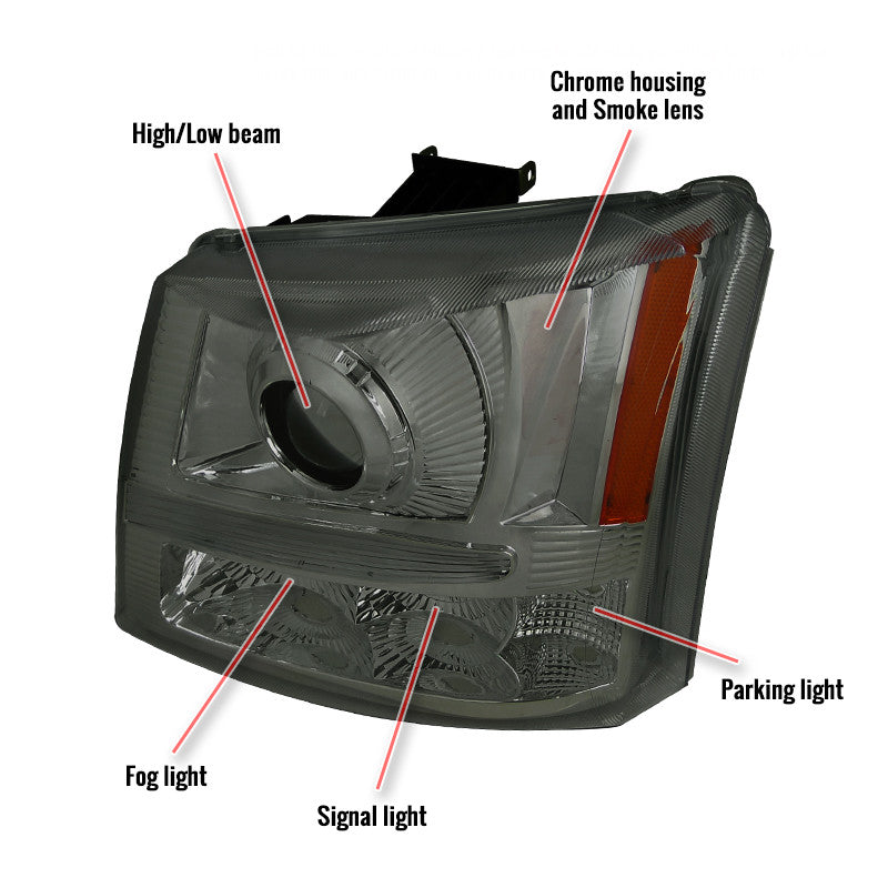 2LHP-SIE14G-TM 2014-19 GMC Sierra Projector Headlights Black Smokedd