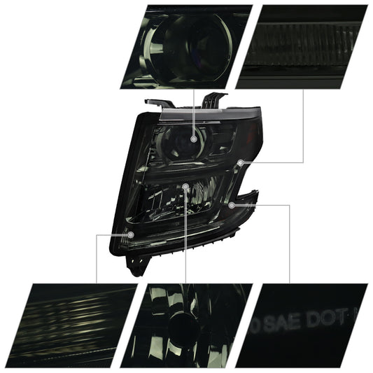 2015-2020 Chevy Tahoe Projector Spec-D Headlights LED Signals Smoked