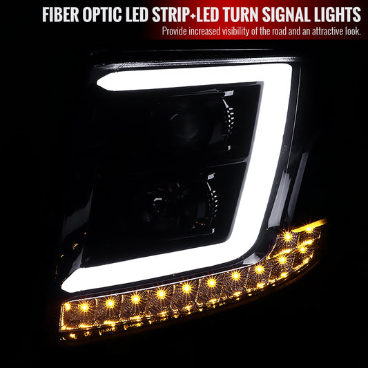2015-2020 Chevy Tahoe Projector Spec-D Headlights LED Bar Bk Smoked