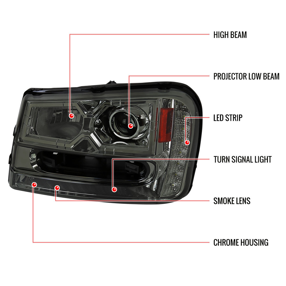 Spe-D 2002-2009 Chevy Trailblazer Projector Spec-D Headlights Smoked