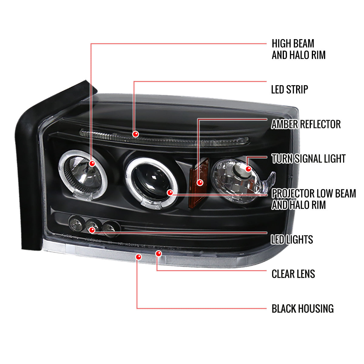 2LHP-CTS08SM-RS 2008-14 Cadillac CTS Headlights LED Strip Smokedd